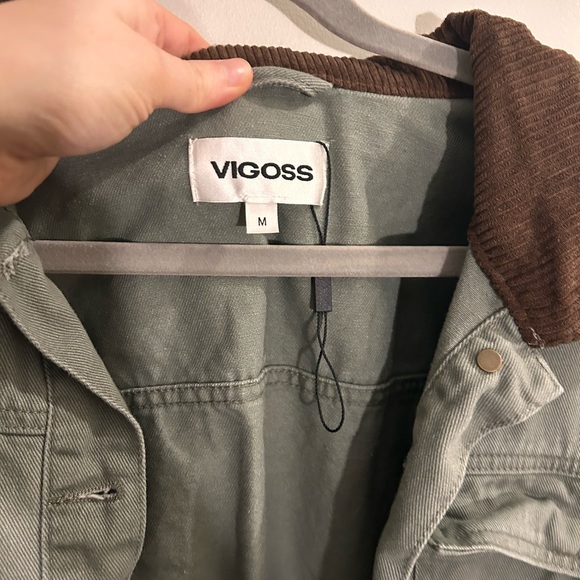 Vigoss Olive Utility Jacket with Chocolate Collar - Picture 2 of 3